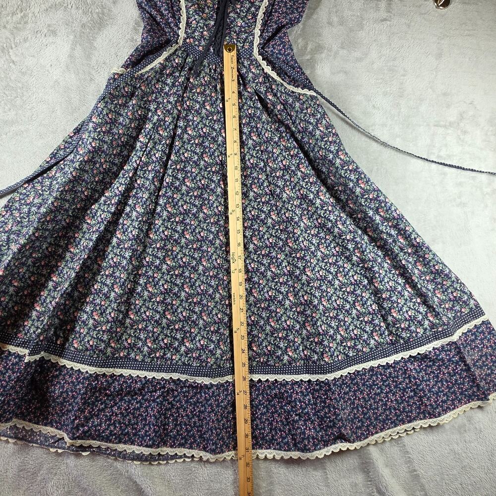 VTG 70s Gunne Sax Jessica Blue Calico Floral Prairie Dress Corset Lace Up Size 7 - Picture 9 of 14